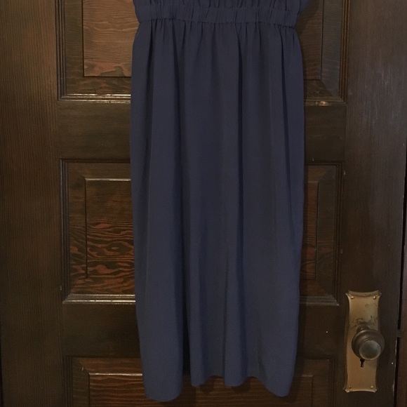 Blue Silk Slip Dress With Banded Waist - Picture 2 of 4